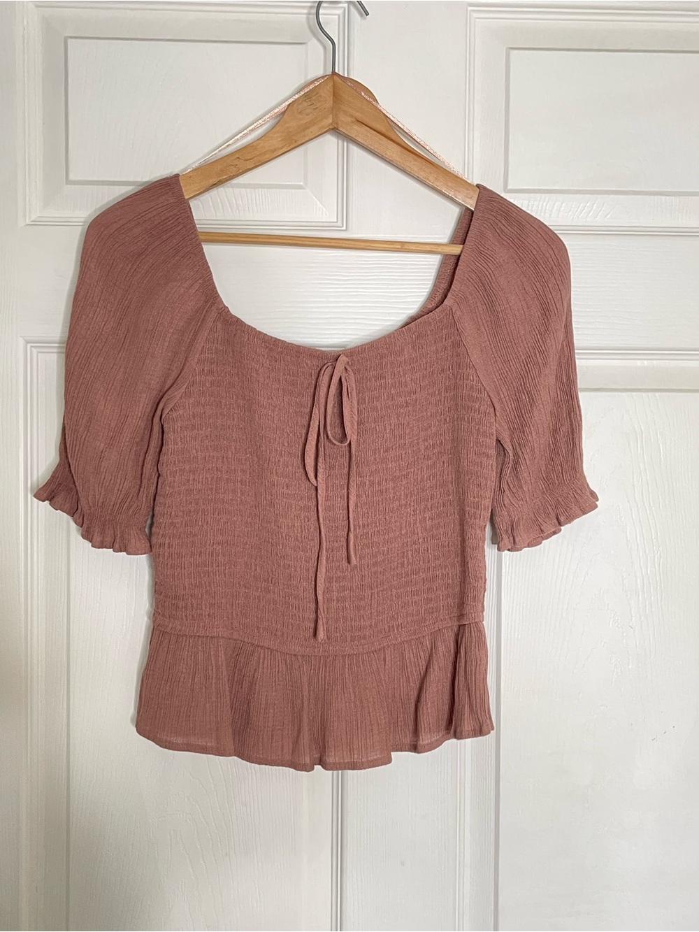mine Mauve Smocked Square-Neck Peplum Top